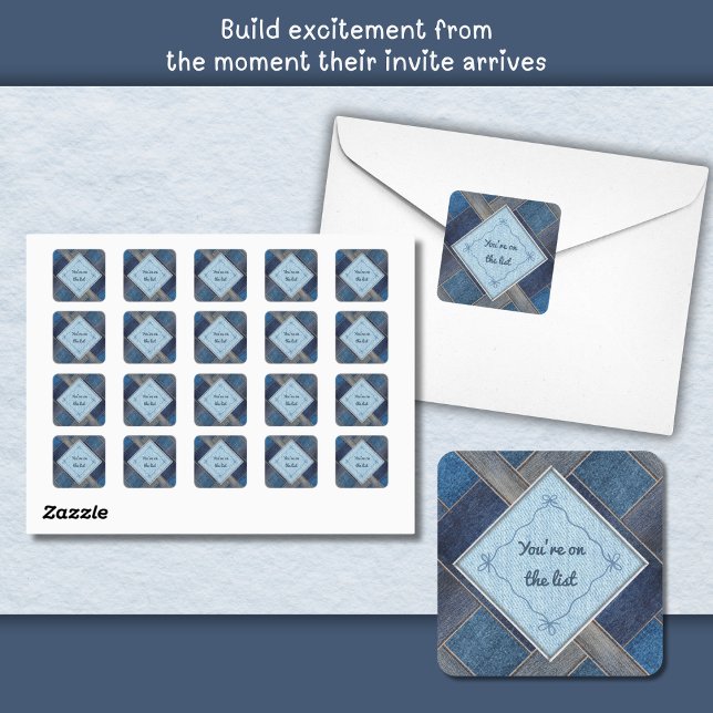 Stilvolle Denim Party Square Umschlag Aufkleber St (Stylish Denim Party Square Envelope Seal Sticker)