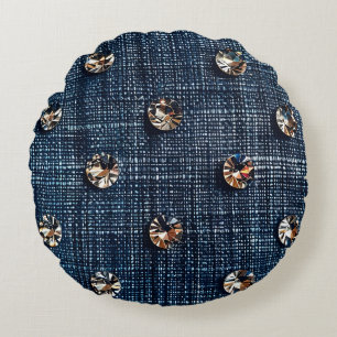 Stilvolle Denim- und Diamond-Rundwurfkissen Rundes Kissen