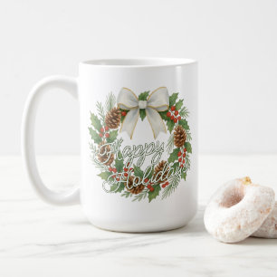 Stilvolle Dezember-Weihnachtsgirlande mit weißer S Kaffeetasse
