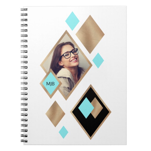 Stilvolle Diamond Geometric mit Foto und Monogramm Notizblock (Vorderseite)