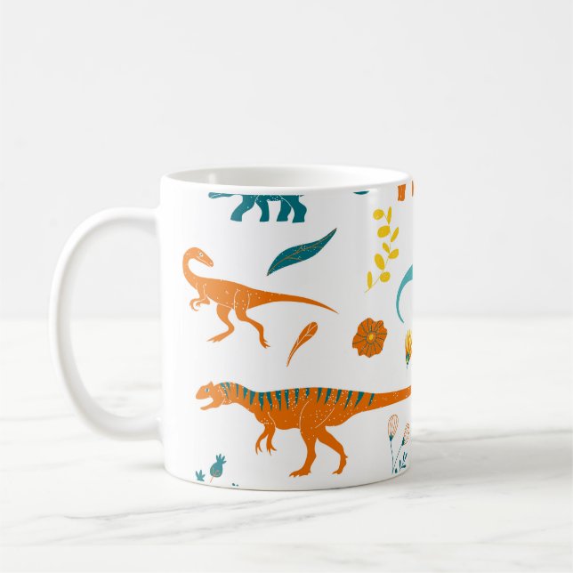 Stilvolle Dinosaurier, Blumenelemente, niedlich. Kaffeetasse (Links)