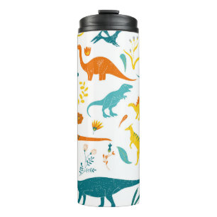 Stilvolle Dinosaurier, Blumenelemente, niedlich. Thermosbecher