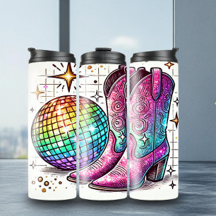 Stilvolle Disco Ball Cowboy Boots Thermal Tumbler Thermosbecher