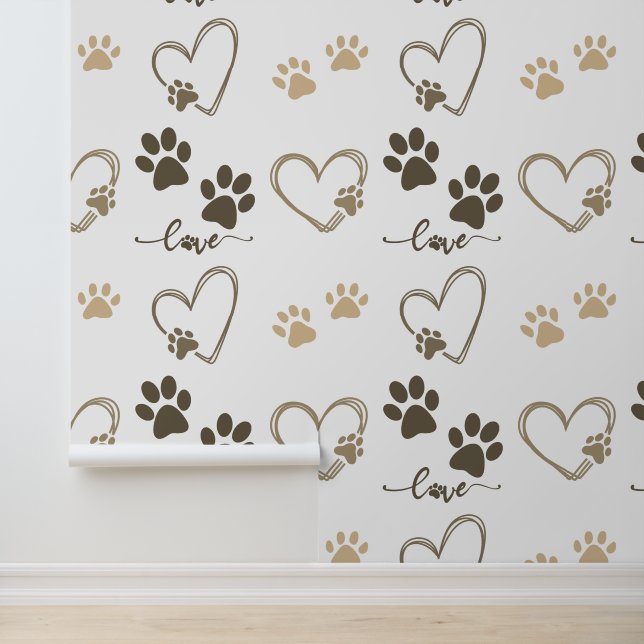 Stilvolle DOG PAW-DRUCKER und LIEBE HEARTS Wallpap Tapete (Anwendung)