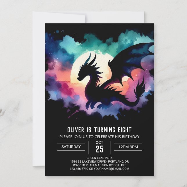 Stilvolle Dragon Birthday individuell anpassbar Einladung (Vorderseite)
