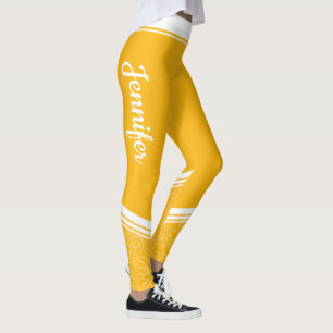 Stilvolle dunkelgelbe, blumenweiße Streifen und Na Leggings