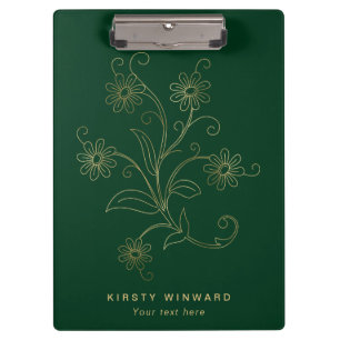 Stilvolle, dunkelgrüne und goldene botanische Blum Klemmbrett