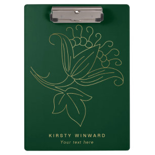 Stilvolle dunkelgrüne und goldene botanische Blume Klemmbrett