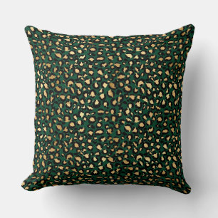 Stilvolle dunkelgrüne und goldene Folien-Leoparden Kissen