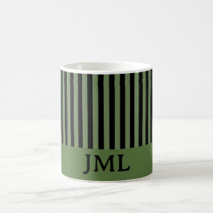 Stilvolle dunkelgrüne und schwarze Streifen Monogr Kaffeetasse