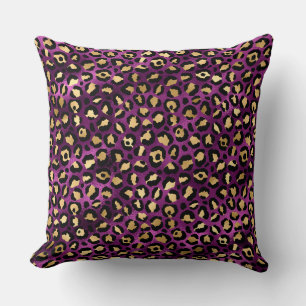 Stilvolle dunkelviolette und goldene Folien-Leopar Kissen