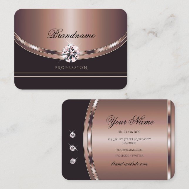 Stilvolle Dunkle Lila Rose Gold Shimmery Rhineston Visitenkarte (Vorne/Hinten)