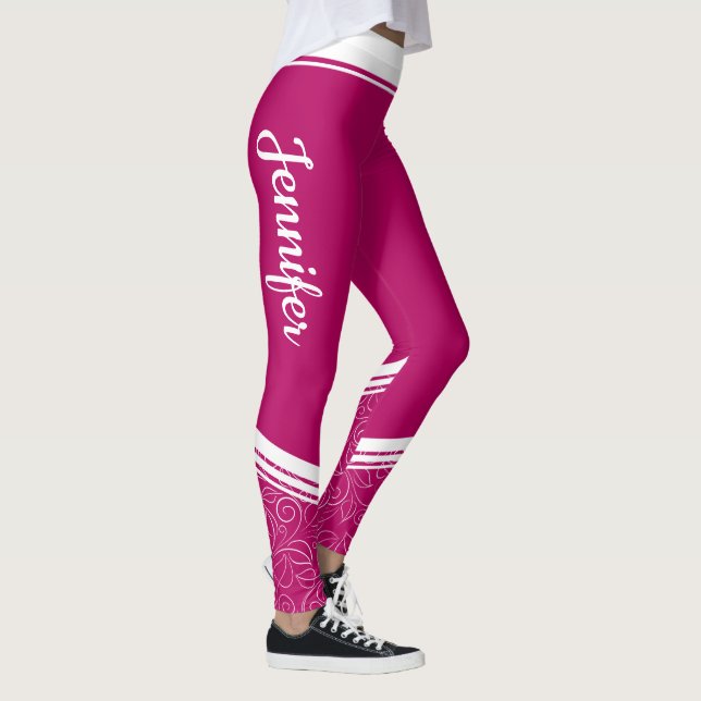 Stilvolle dunkle Magenta blorweiße Streifen und Na Leggings (Rechts)