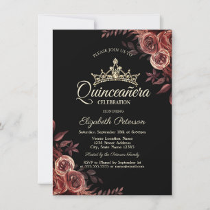 Stilvolle Dunkle Rote Rosen Gothic Quinceañera Einladung