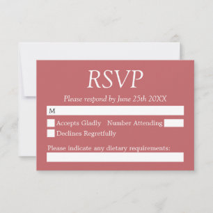 Stilvolle Dusty Rose Pink Wedding RSVP Card Karte