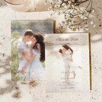 Stilvolle Ecru-Schriftrolle Foto-Hochzeit Save the