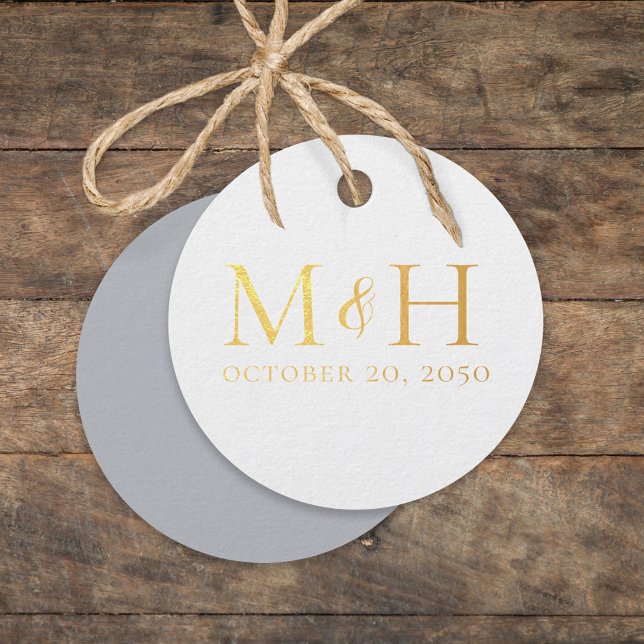 Stilvolle einfache Monogram Minimalistisch Ampersa Geschenkanhänger (Gold foil monogram favor tags)