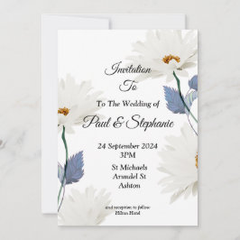 Stilvolle Einladung zur Hochzeit, weiß und blau