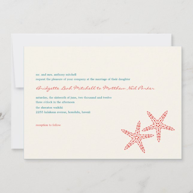 Stilvolle Einladungen zu Starfish Hochzeiten (Vorderseite)
