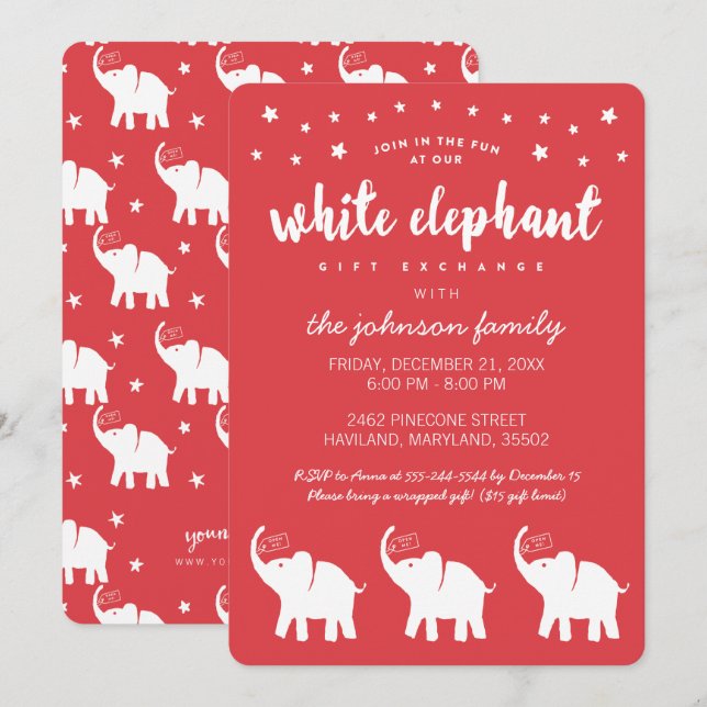 Stilvolle Einladungen zu White Elephant (Vorne/Hinten)