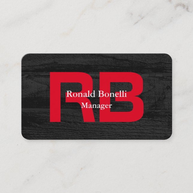 Stilvolle, einzigartige Gray Wood Red Monogram Man Visitenkarte (Vorderseite)