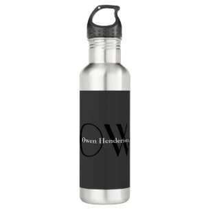 Stilvolle Einziges Grau-Schwarz-Monogramm Edelstahlflasche