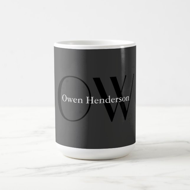 Stilvolle Einziges Grau-Schwarz-Monogramm Kaffeetasse (Mittel)