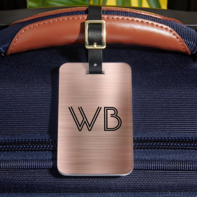 Stilvolle Elegant 2 Monogram, erste Rose Gold Meta Gepäckanhänger (Vorderseite Insitu 2)
