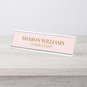 Stilvolle Elegant Beruflich Blush Pink Minimal Schreibtischnamensplakette