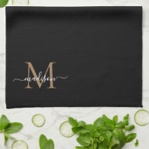 Stilvolle Elegant Black Gold Monogram Script Name