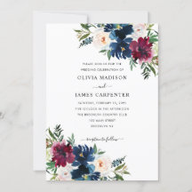 Stilvolle Elegant Burgundy Navy Blue Floral Weddin