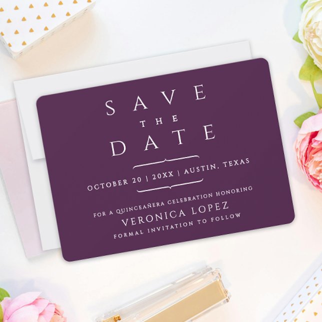 Stilvolle Elegant Classic Dark Lila Quinceñera Save The Date (Von Creator hochgeladen)