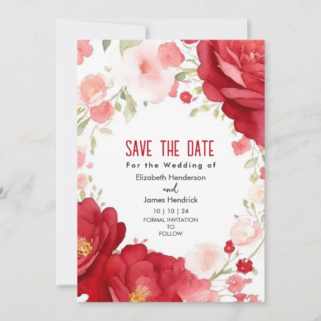 Stilvolle Elegant Crimson Red Digital Wedding Einladung (Vorderseite)