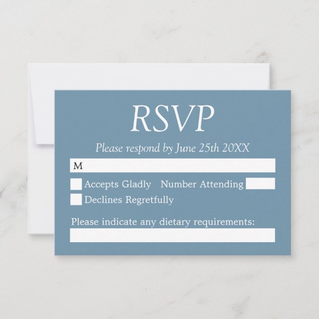 Stilvolle Elegant Dusty Blue Wedding RSVP Card (Vorderseite)