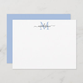 Stilvolle Elegant Girly Script Dusty Blue Monogram Mitteilungskarte