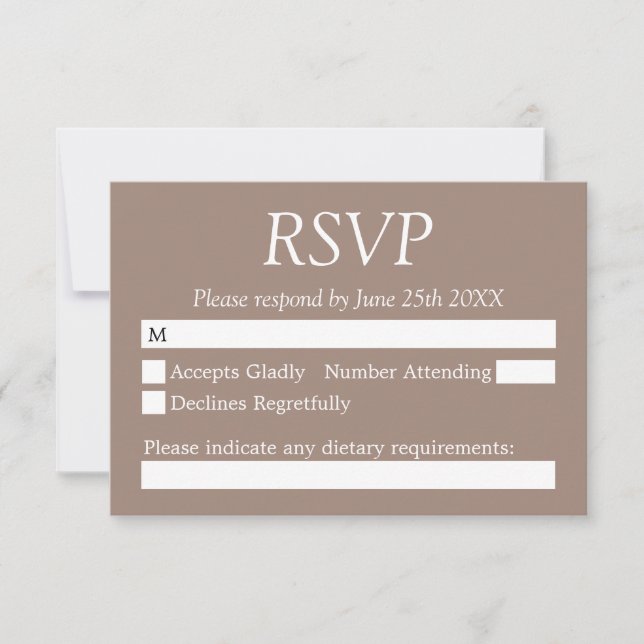 Stilvolle Elegant Taupe Wedding RSVP Card (Vorderseite)