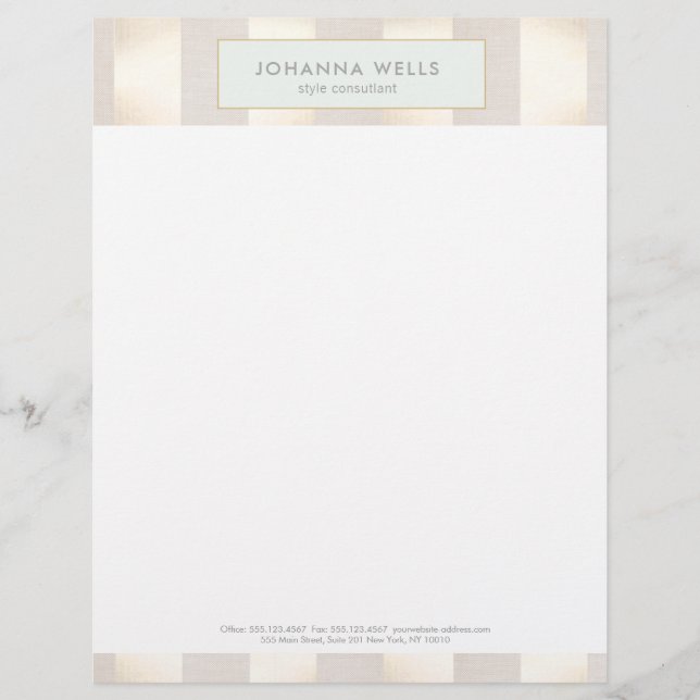 Stilvolle, elegante Beige Linen und Gold gestreift Briefkopf (Vorderseite)