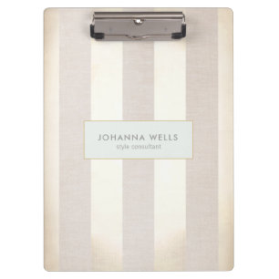 Stilvolle, elegante Beige Linen und Gold gestreift Klemmbrett