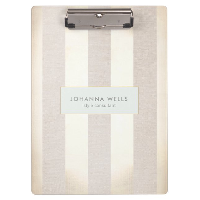 Stilvolle, elegante Beige Linen und Gold gestreift Klemmbrett (Vorderseite)