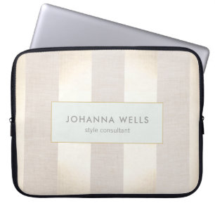 Stilvolle, elegante Beige Linen und Gold gestreift Laptopschutzhülle