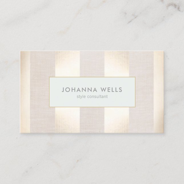 Stilvolle, elegante Beige Linen und Gold gestreift Visitenkarte (Vorderseite)