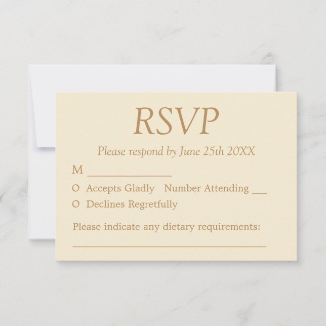 Stilvolle elegante Cream Beige Wedding RSVP Card (Vorderseite)