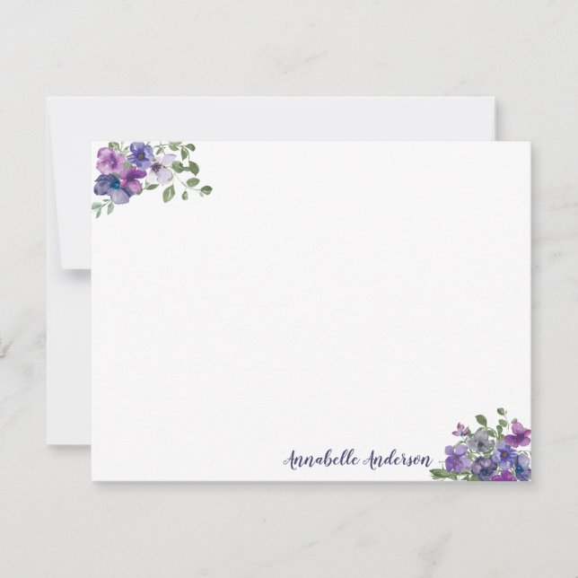 Stilvolle Elegante Lila Aquarellschrift Mitteilungskarte (Vorderseite)