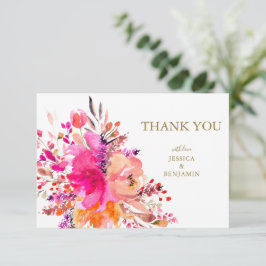 Stilvolle elegante, rosa, florale Hochzeitsflat Dankeskarte