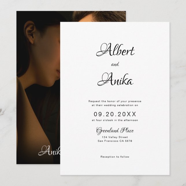 Stilvolle, elegante Script-Foto-Hochzeit Einladung (Vorne/Hinten)