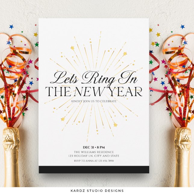 Stilvolle Elegante Silvester Party Einladung (Invite shown in 5 x 7 inches, choose size, paper, and corner style.)