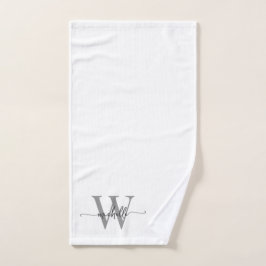 Stilvolle, elegante Skriptschrift White Gray Monog Handtuch