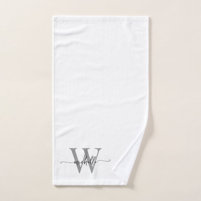 Stilvolle, elegante Skriptschrift White Gray Monog Handtuch (Handtuch)