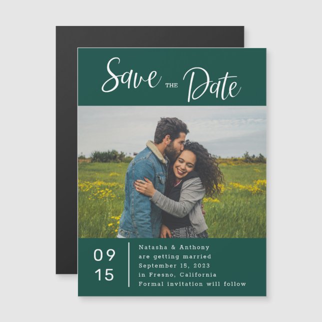 Stilvolle Emerald Green Foto Wedding Save the Date Magneteinladung (Vorne/Hinten)