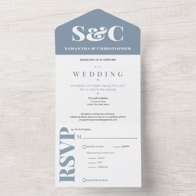 Stilvolle, erschwingliche Ampersand Monogram Blue  All In One Einladung (Innen Boden)